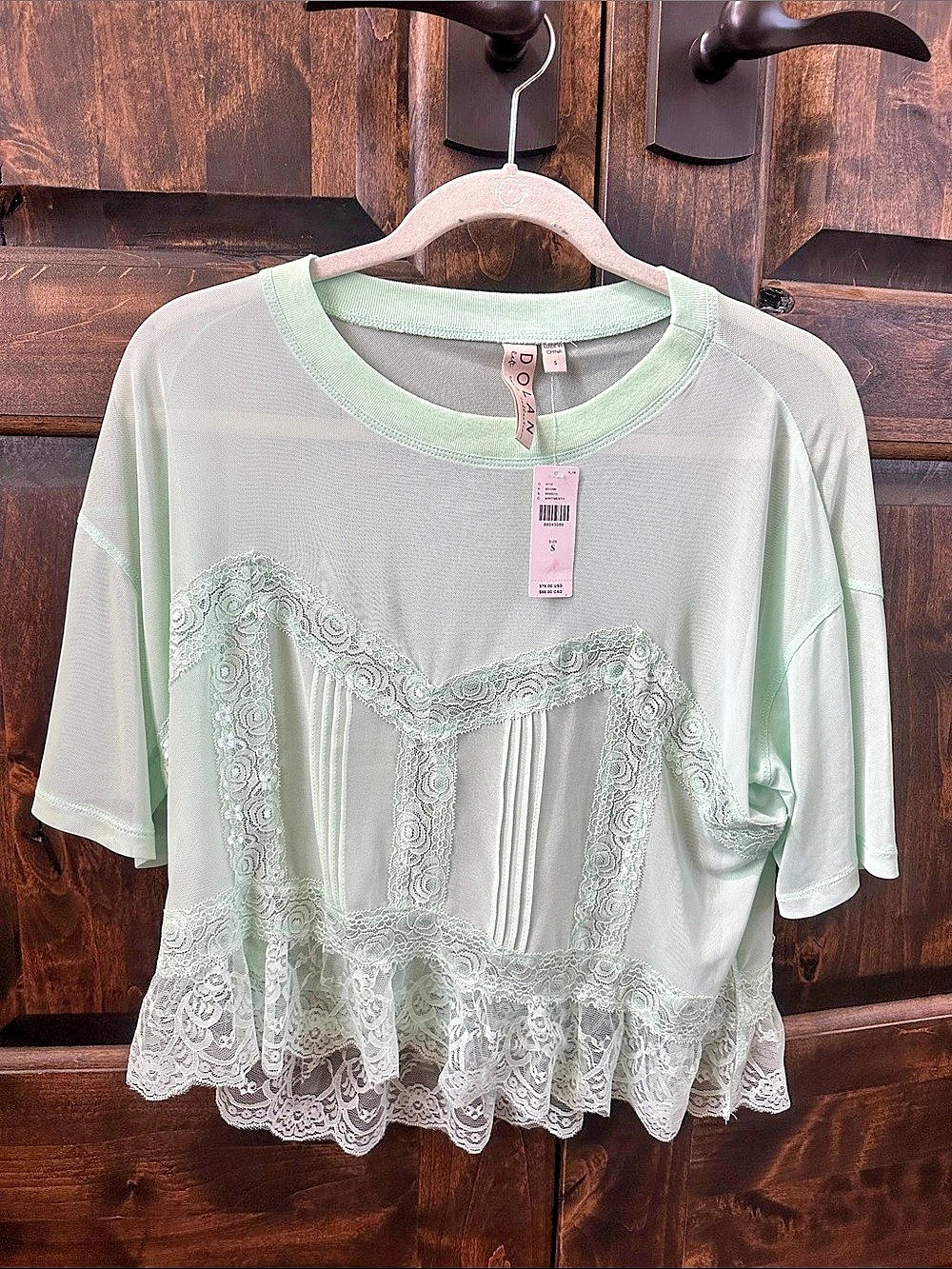 🌻🌻DOLAN Lace Trim Mesh Top in Green Size Small NWT